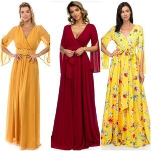 Chiffon Slit Shoulder Maxi Dress